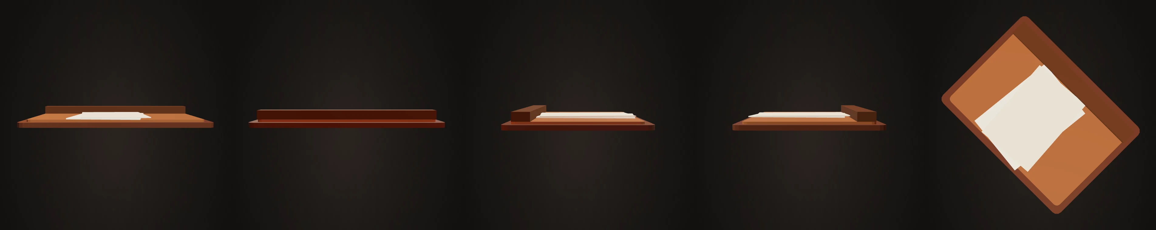 Desk blotter rendered from front, back, left, right and top for the five-view audit.