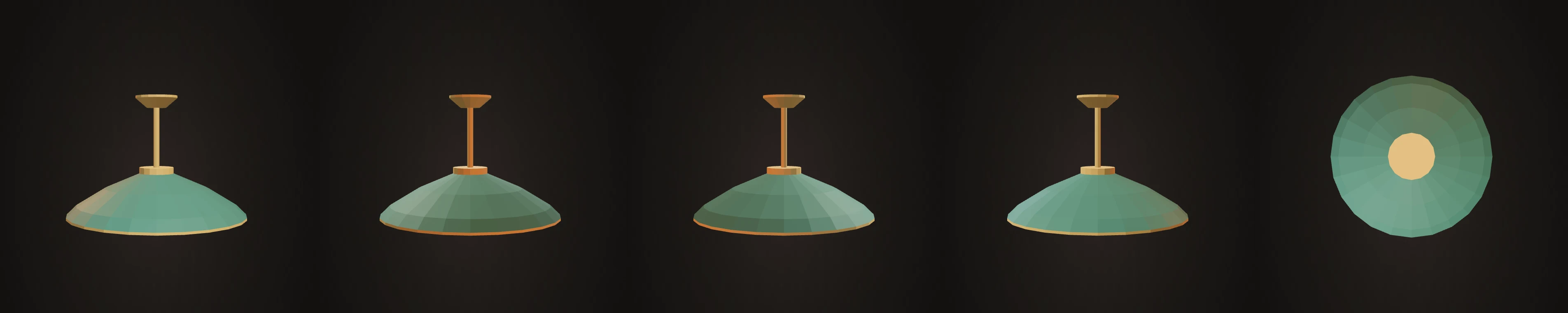 Ceiling lamp rendered from front, back, left, right and top for the five-view audit.