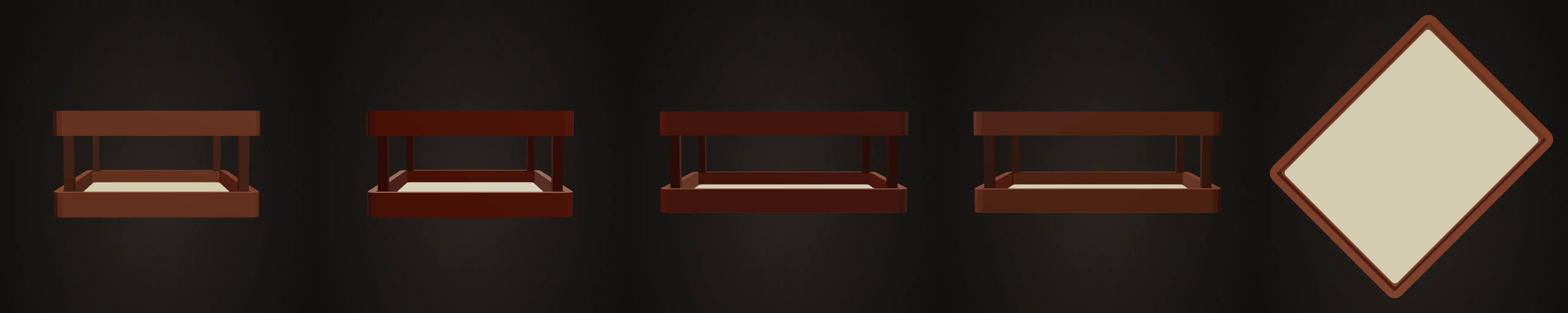 Letter tray rendered from front, back, left, right and top for the five-view audit.