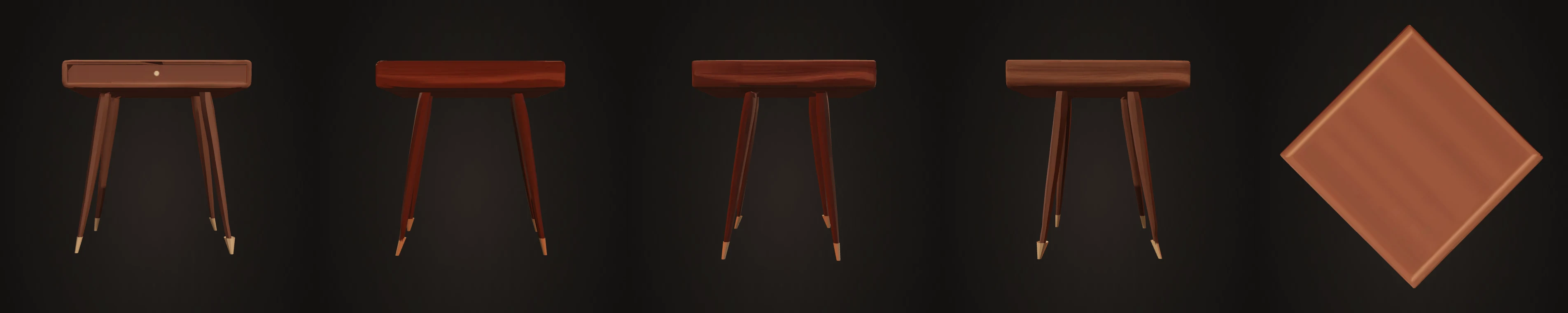Side table rendered from front, back, left, right and top for the five-view audit.