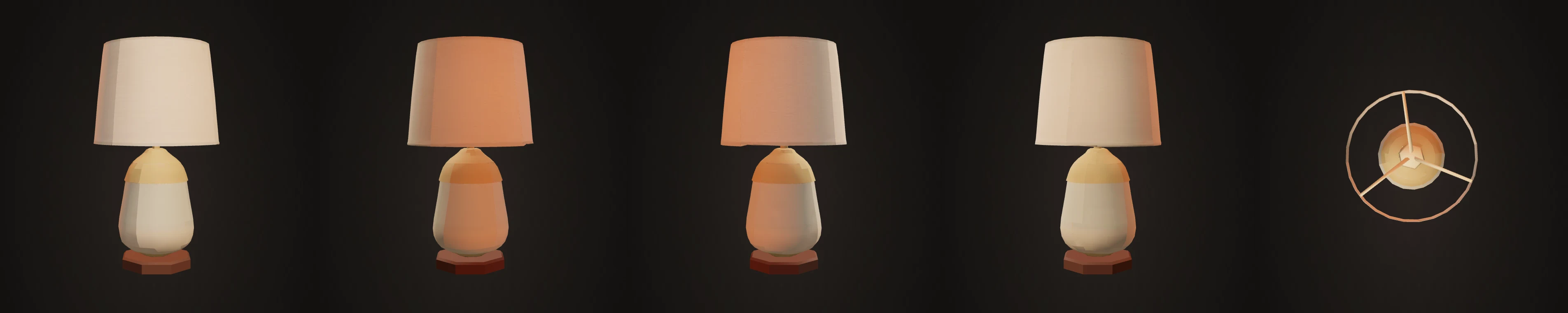 Table lamp rendered from front, back, left, right and top for the five-view audit.